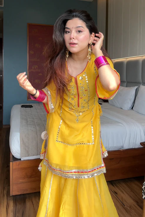 Haldi Special Real Mirror Work Sharara Set