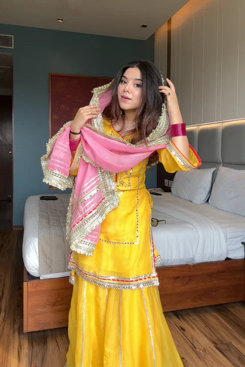 Haldi Special Real Mirror Work Sharara Set