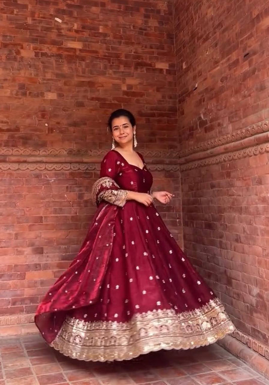 Roohi Maroon Zari Dori Anarkali Gown Set