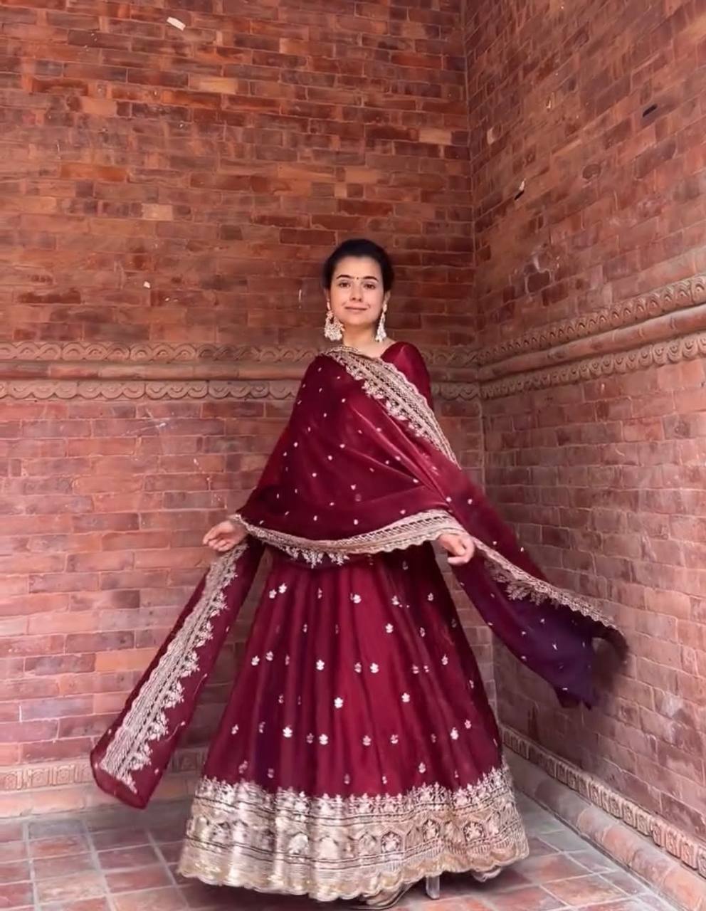 Roohi Maroon Zari Dori Anarkali Gown Set