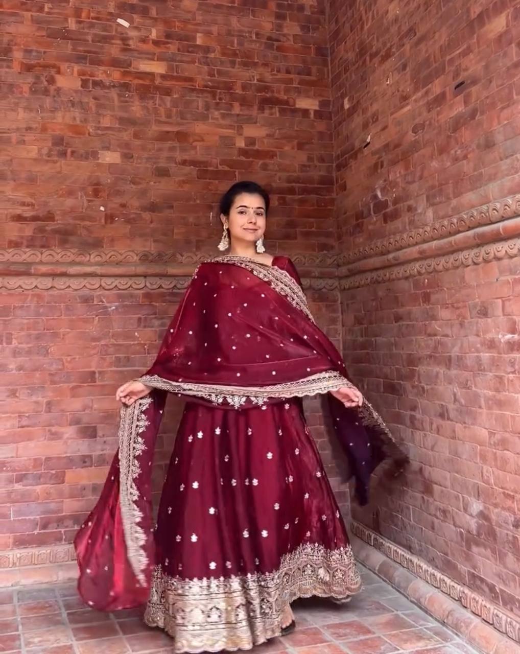 Roohi Maroon Zari Dori Anarkali Gown Set