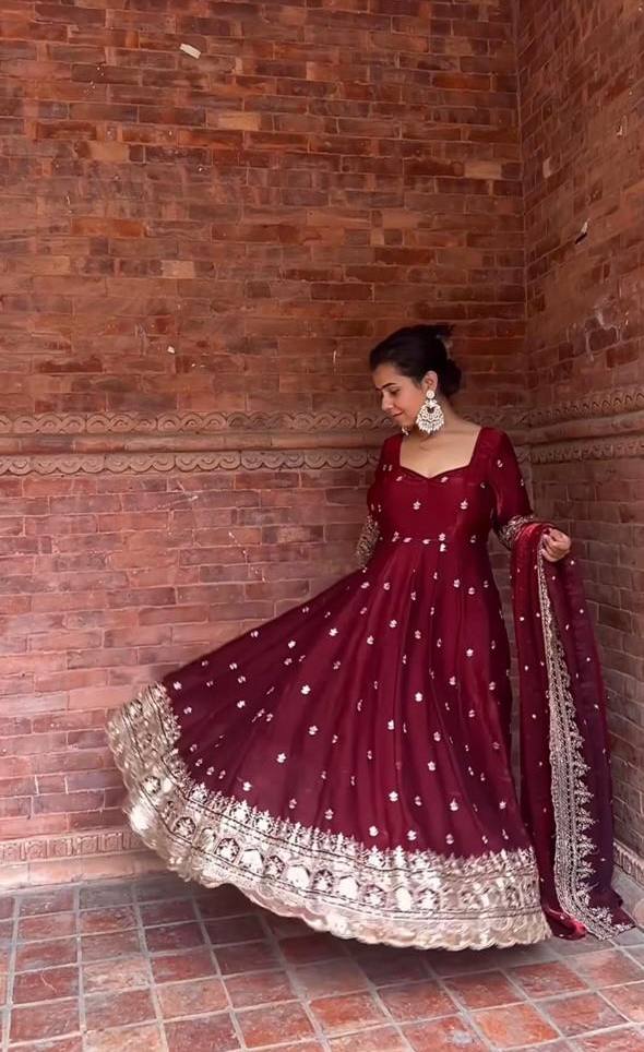 Roohi Maroon Zari Dori Anarkali Gown Set