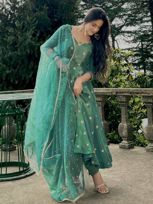 Tara Sky Blue Simmer Silk Anarkali Gown
