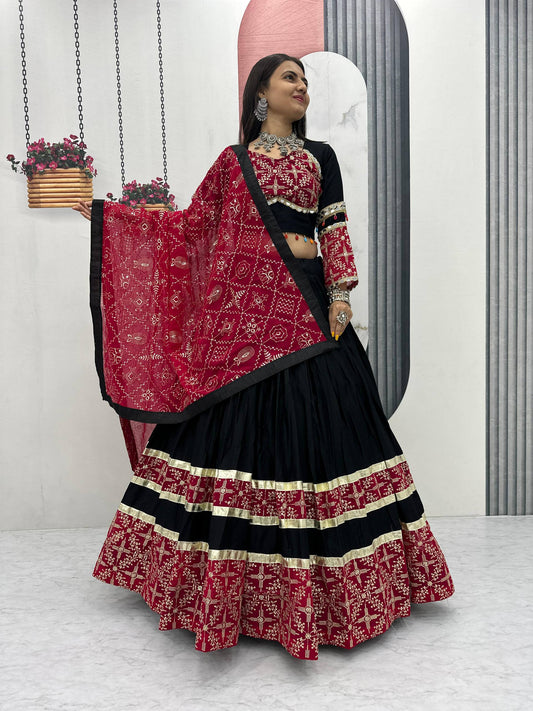 Sanvi Black & Maroon Bandhani Mirror Work Lehenga Choli