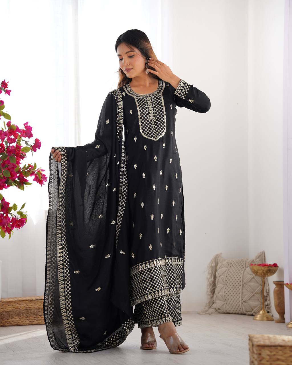 Lovely Pure Chinon Silk Fabric Kurta Set