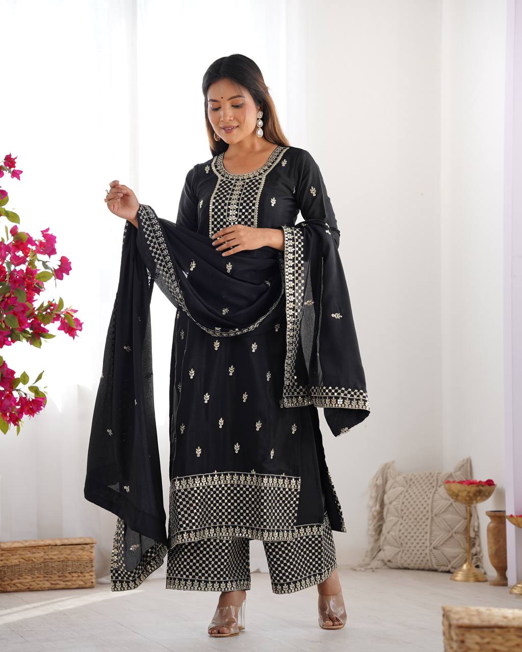 Lovely Pure Chinon Silk Fabric Kurta Set