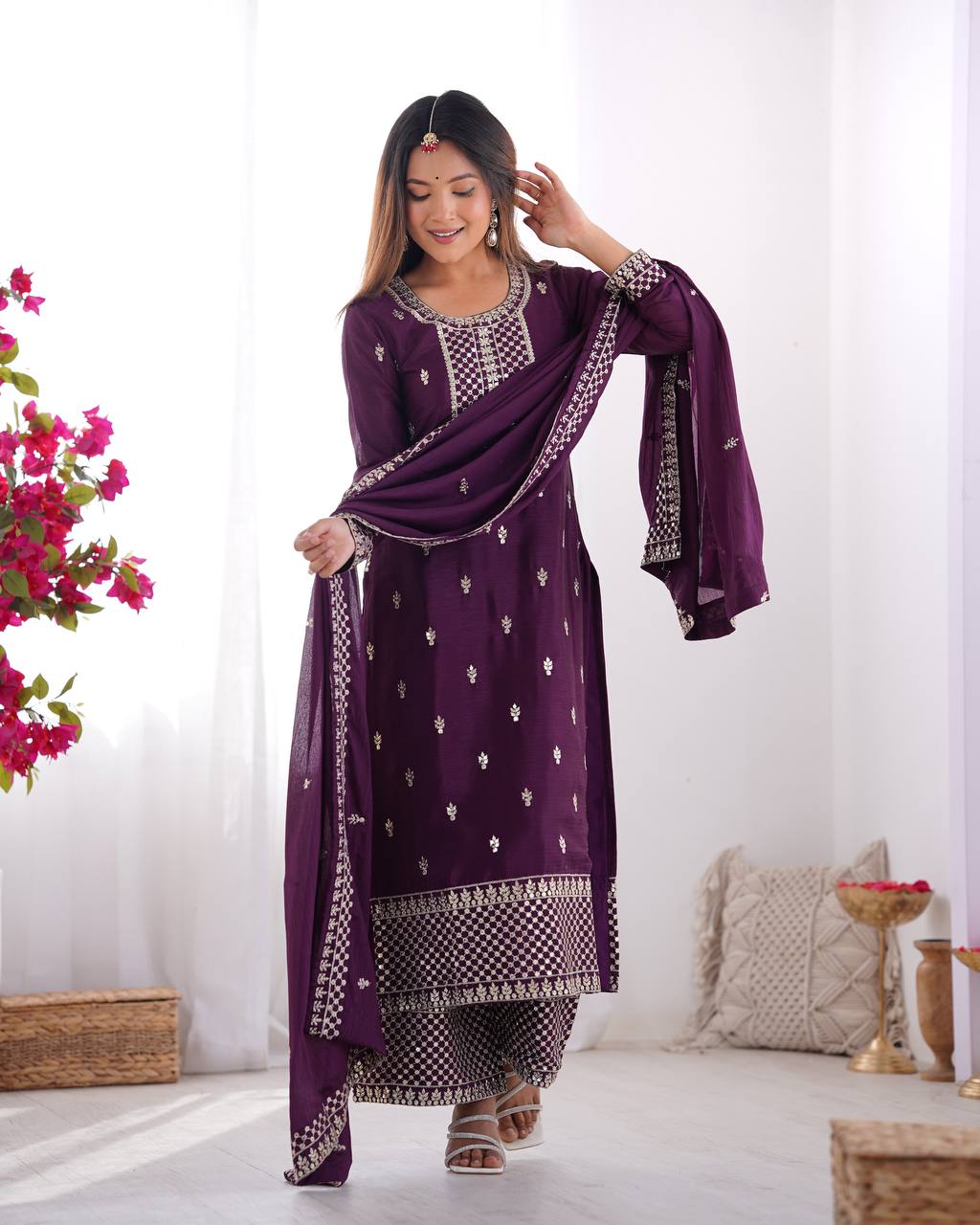 Lovely Pure Chinon Silk Fabric Kurta Set