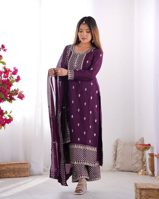 Lovely Pure Chinon Silk Fabric Kurta Set