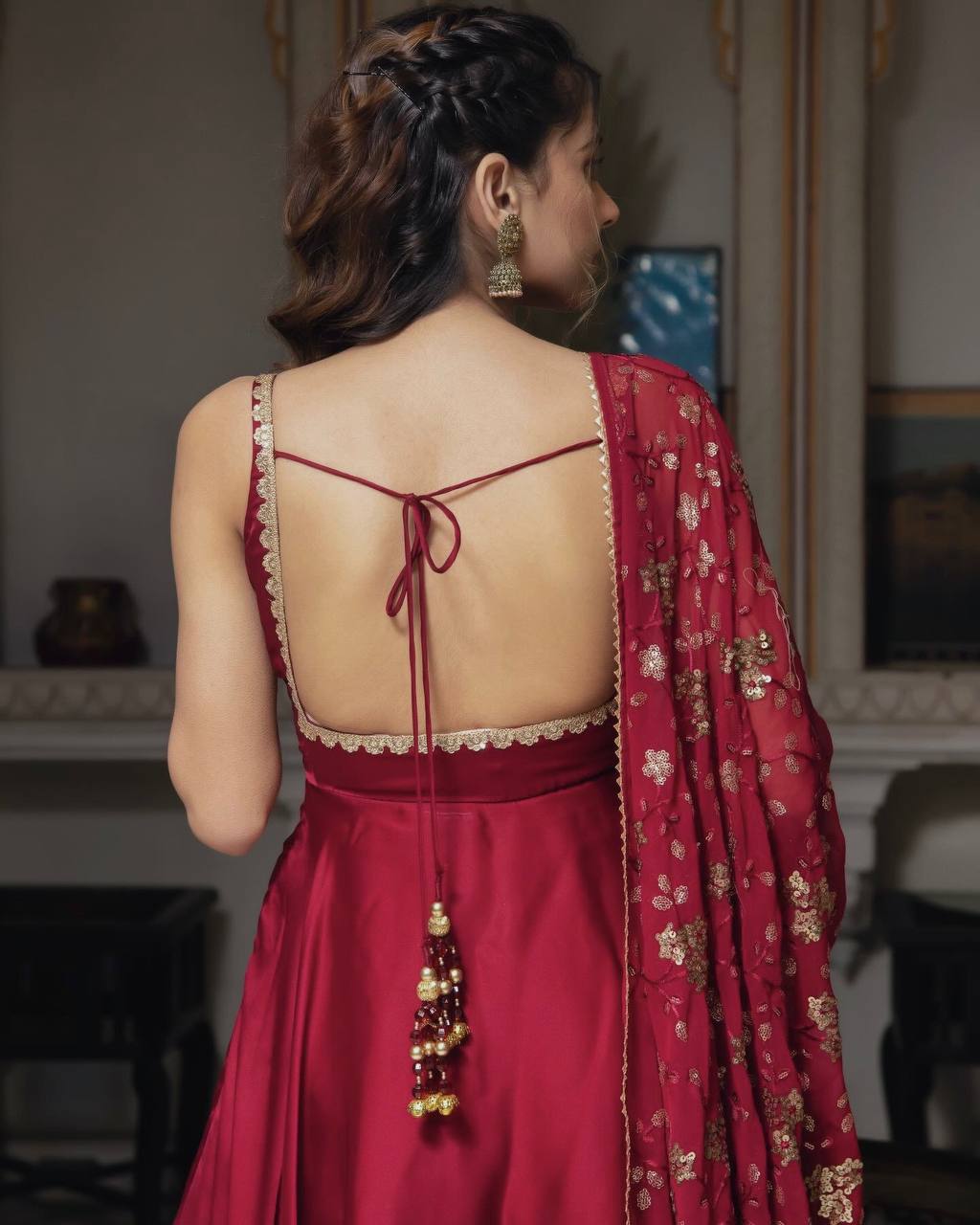 Kavyani Anarkali Set with Floral Sequin Dupatta