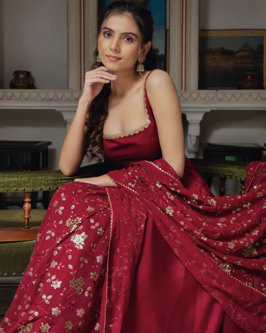 Kavyani Anarkali Set with Floral Sequin Dupatta