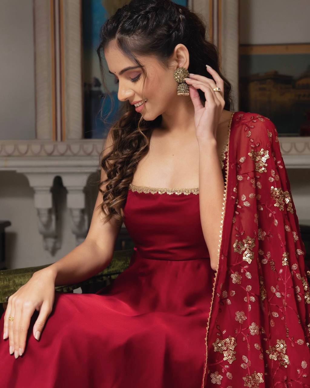 Kavyani Anarkali Set with Floral Sequin Dupatta