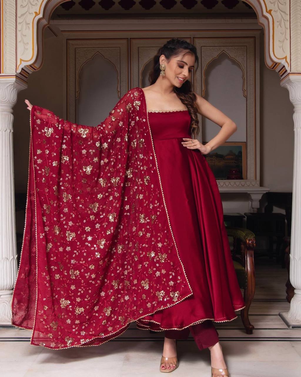 Kavyani Anarkali Set with Floral Sequin Dupatta