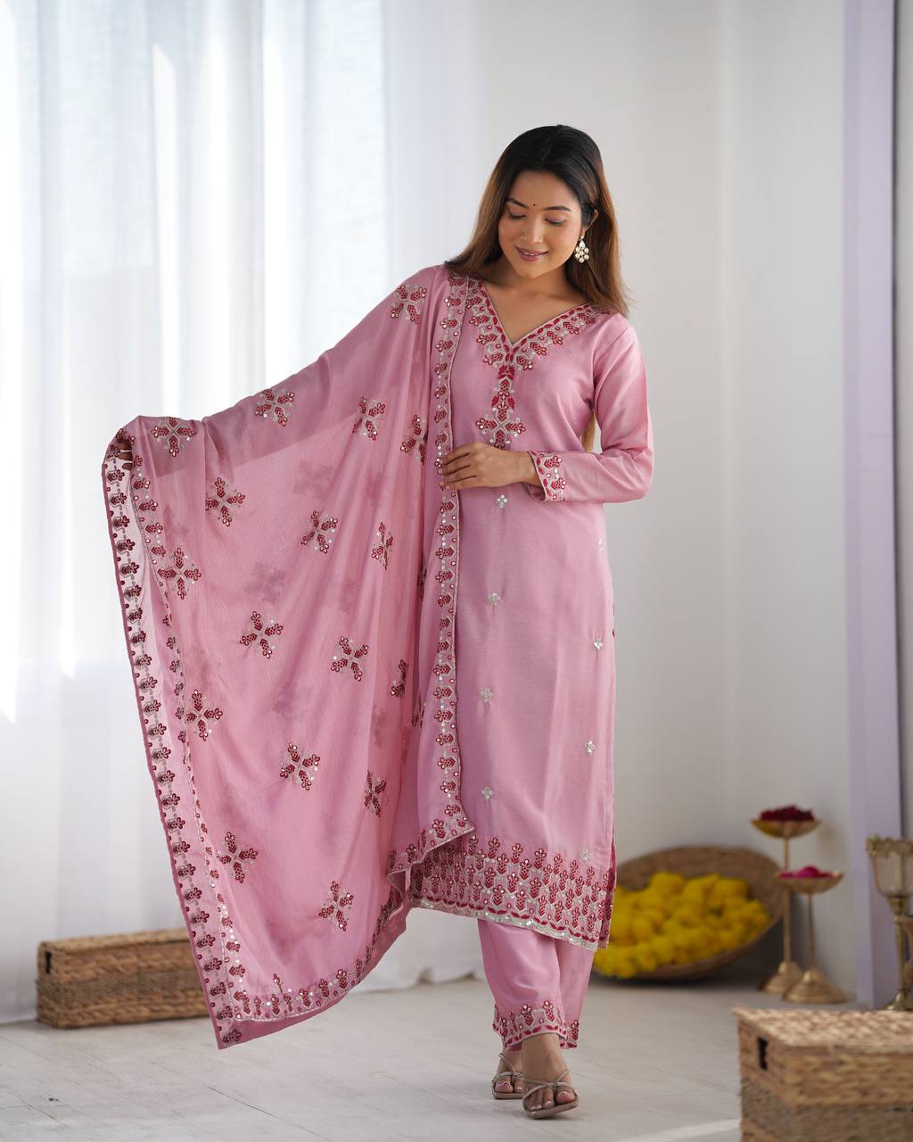 Reem's Designer Heavy Embroidery Silk Suit