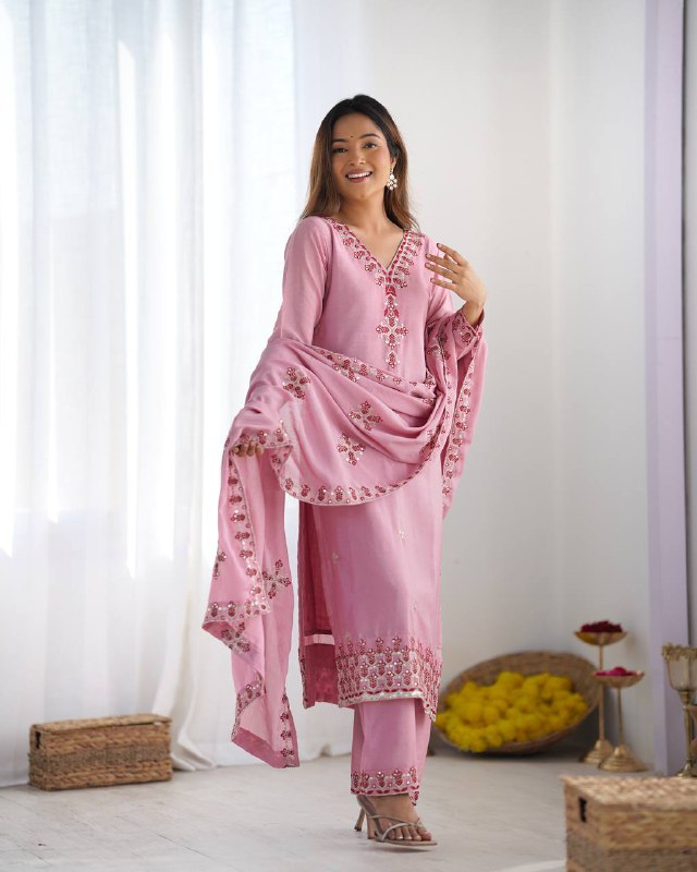 Reem's Designer Heavy Embroidery Silk Suit
