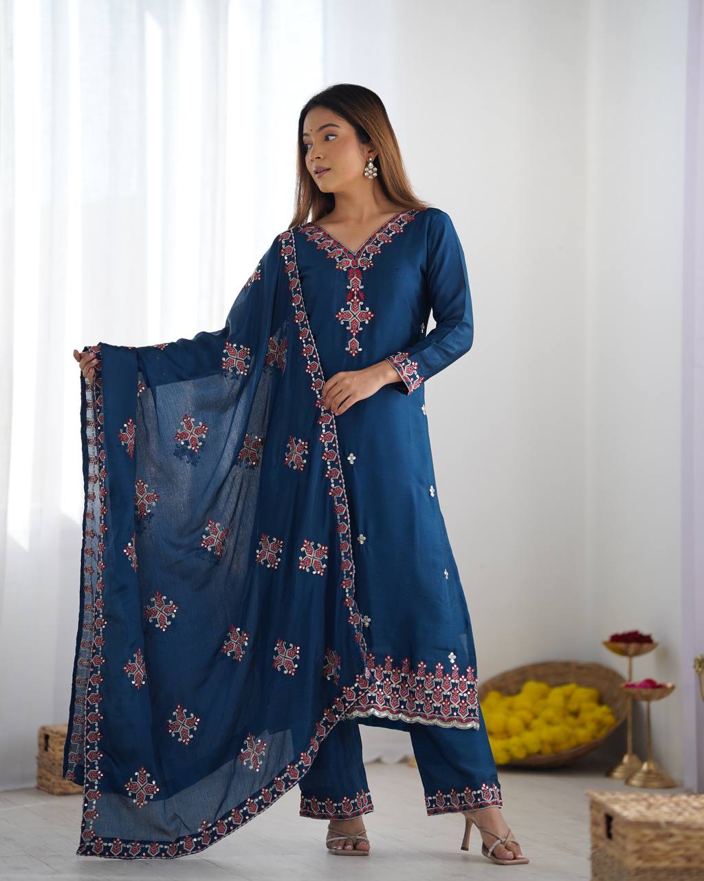 Reem's Designer Heavy Embroidery Silk Suit