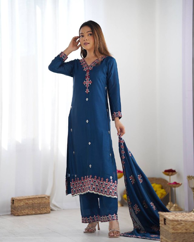 Reem's Designer Heavy Embroidery Silk Suit