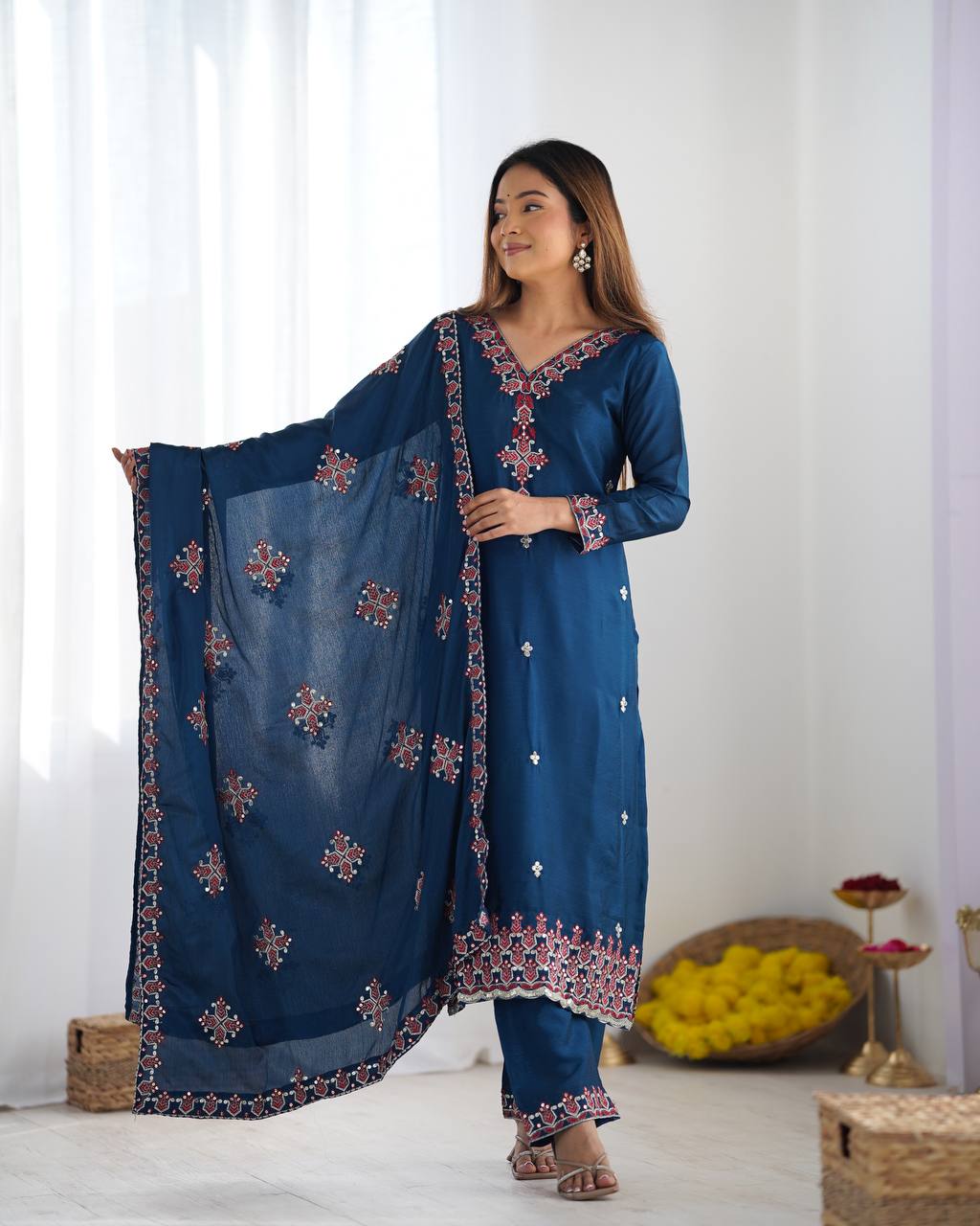 Reem's Designer Heavy Embroidery Silk Suit