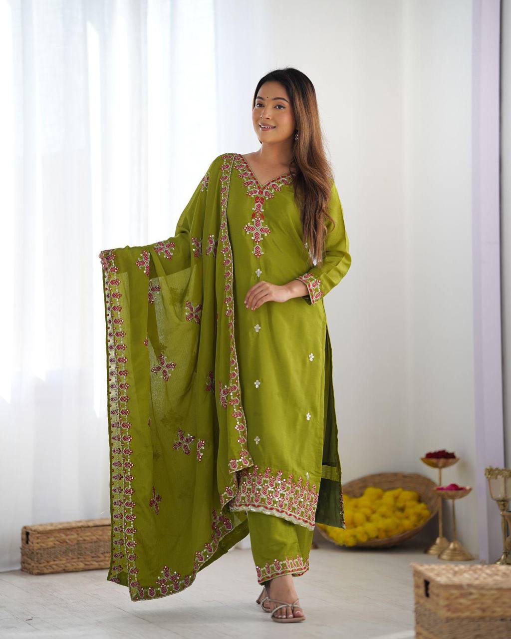 Reem's Designer Heavy Embroidery Silk Suit