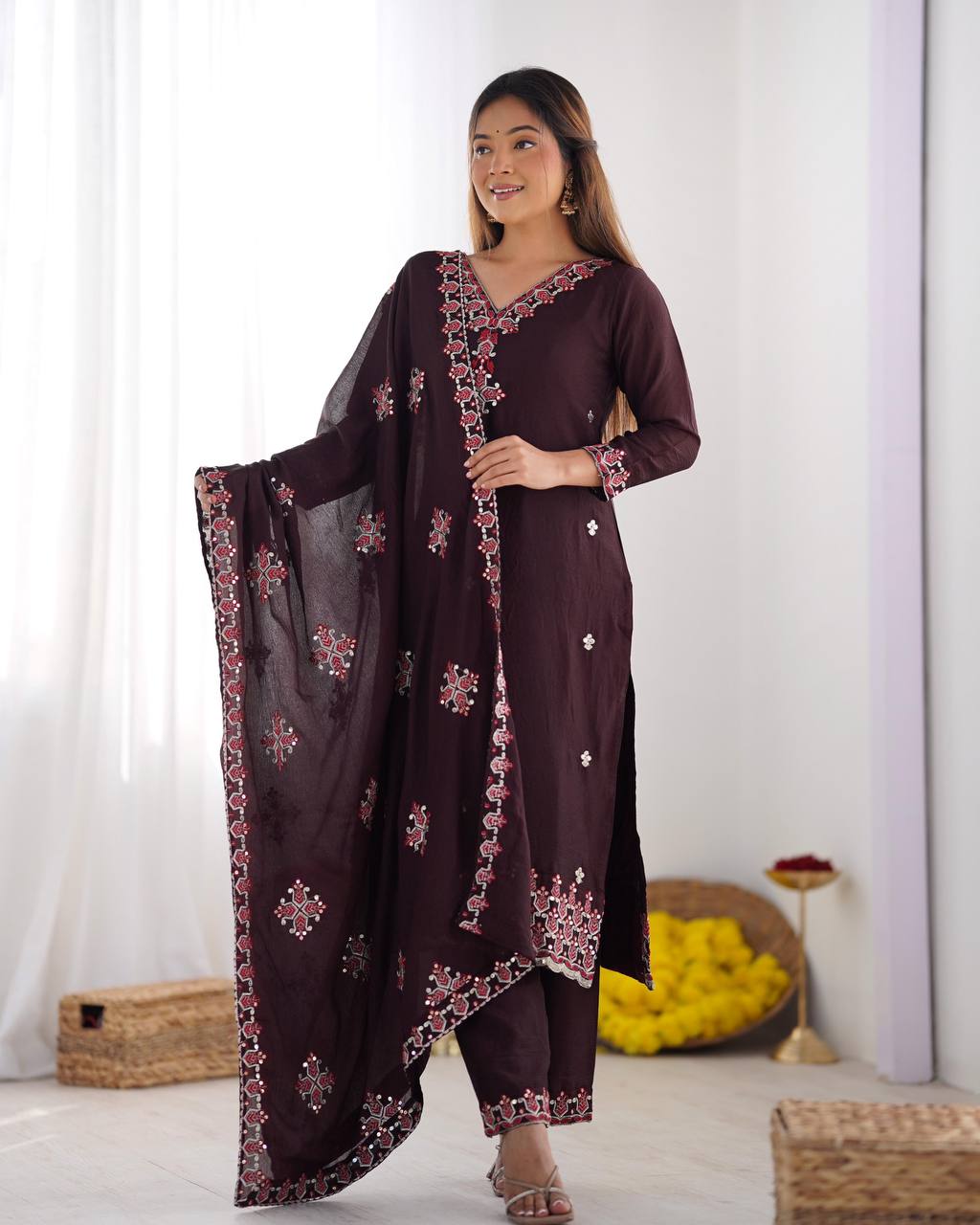 Reem's Designer Heavy Embroidery Silk Suit