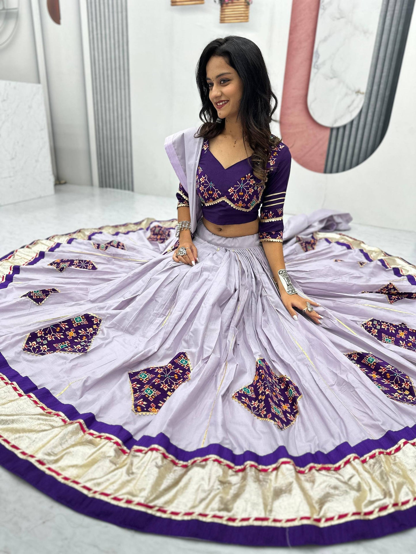 Ruhani Nazakat Mirror Motif Magic in Purple And Olive Lehenga