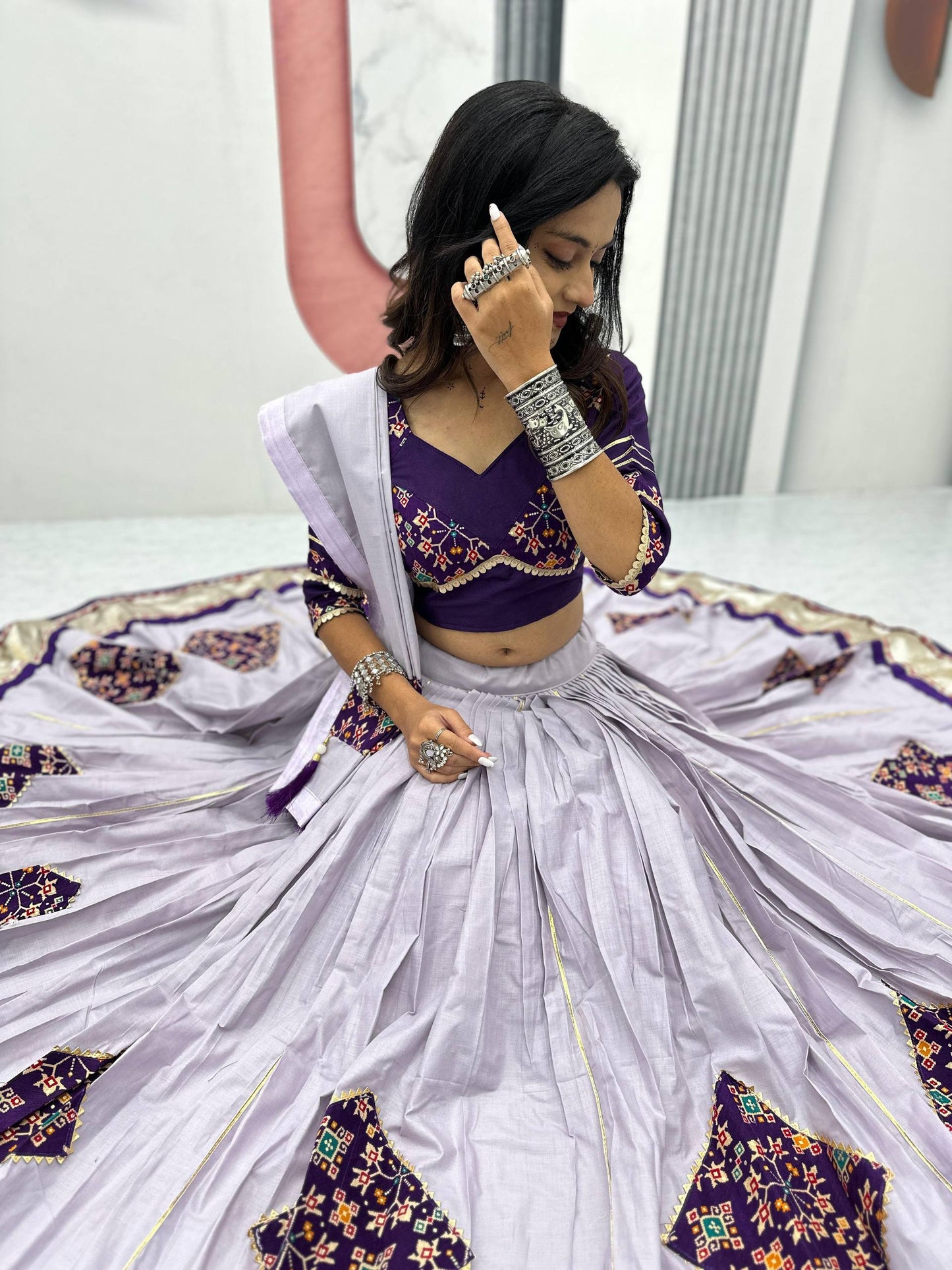 Ruhani Nazakat Mirror Motif Magic in Purple And Olive Lehenga