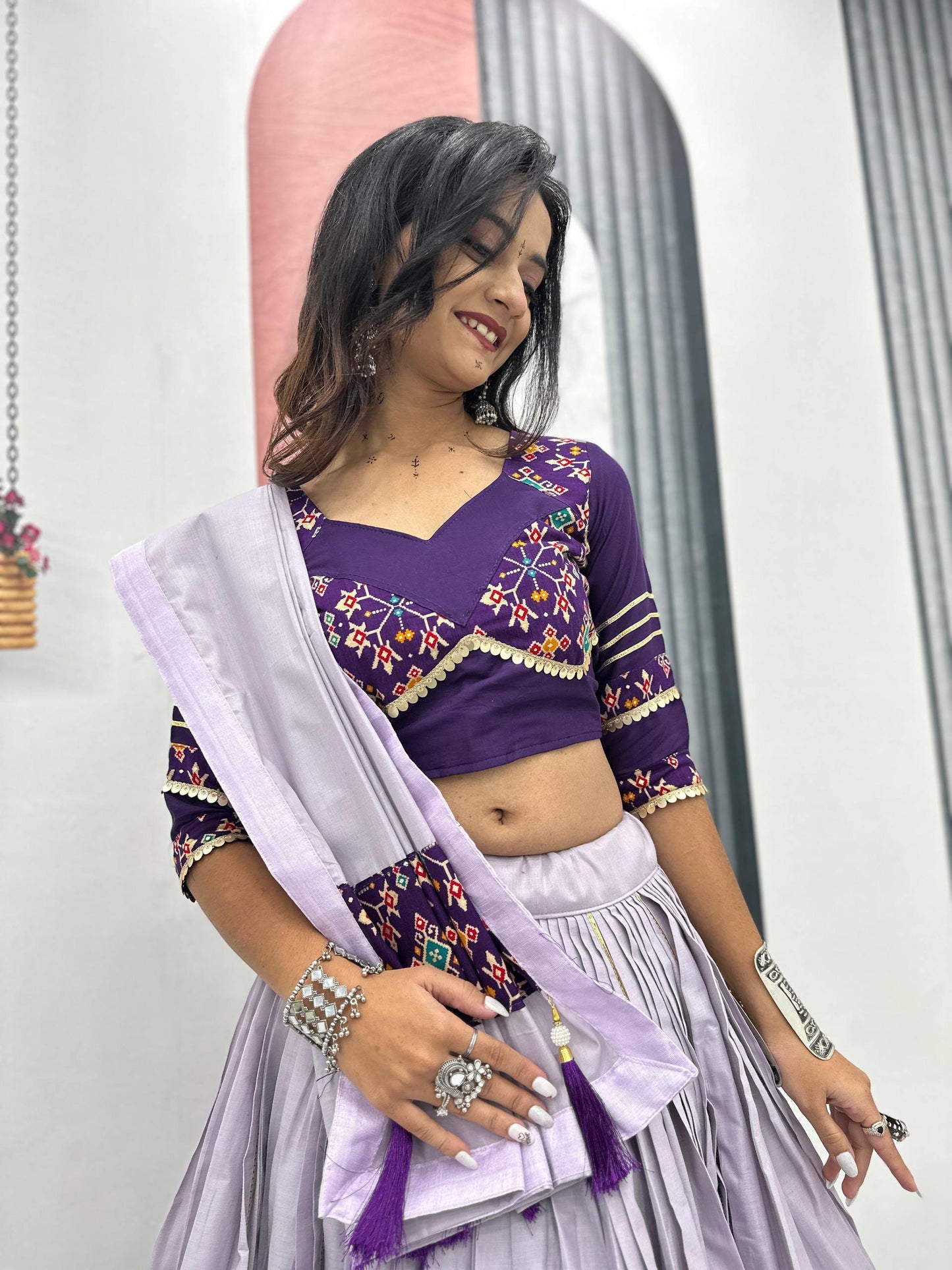 Ruhani Nazakat Mirror Motif Magic in Purple And Olive Lehenga