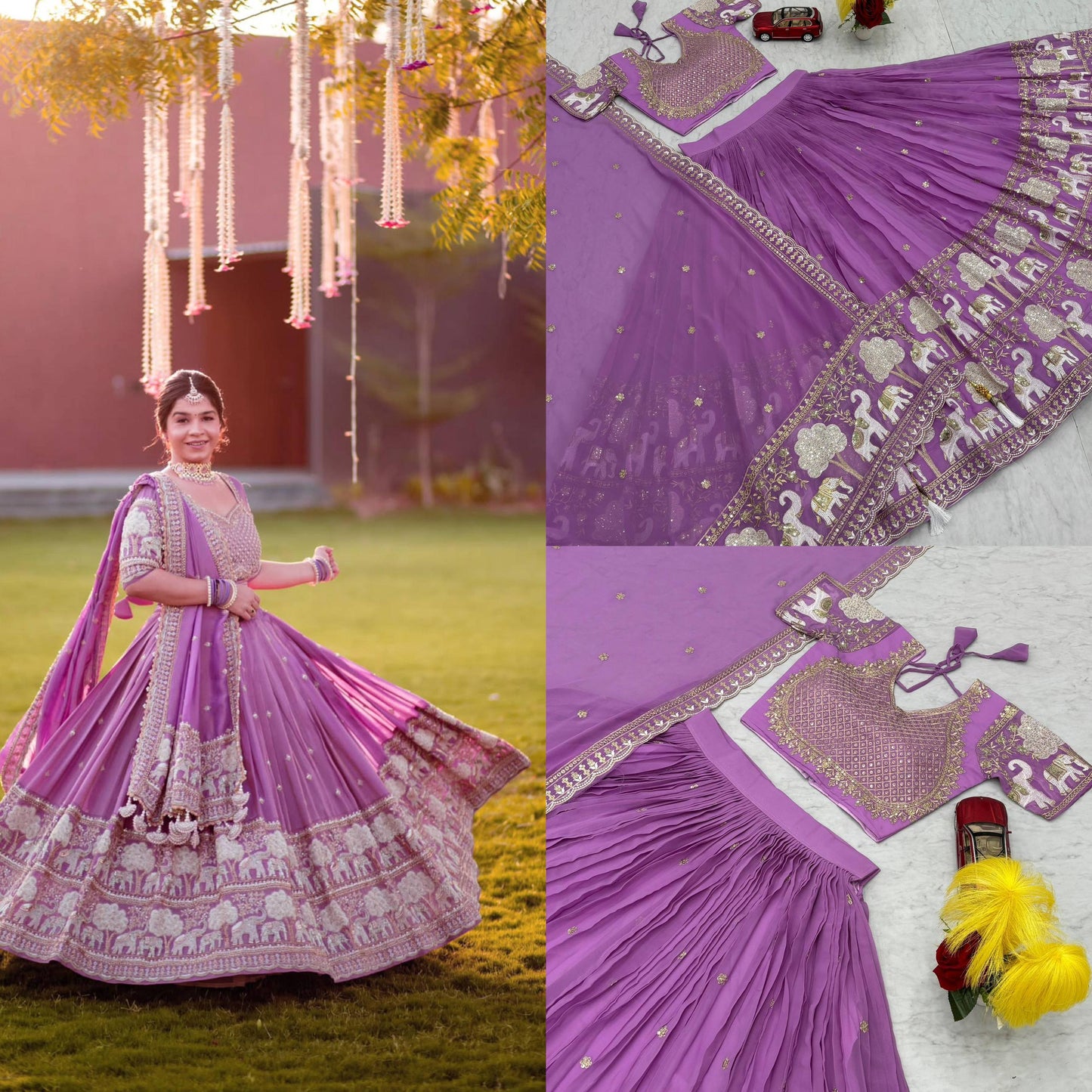 Lavender Fox Georgette Traditional Lehenga Set