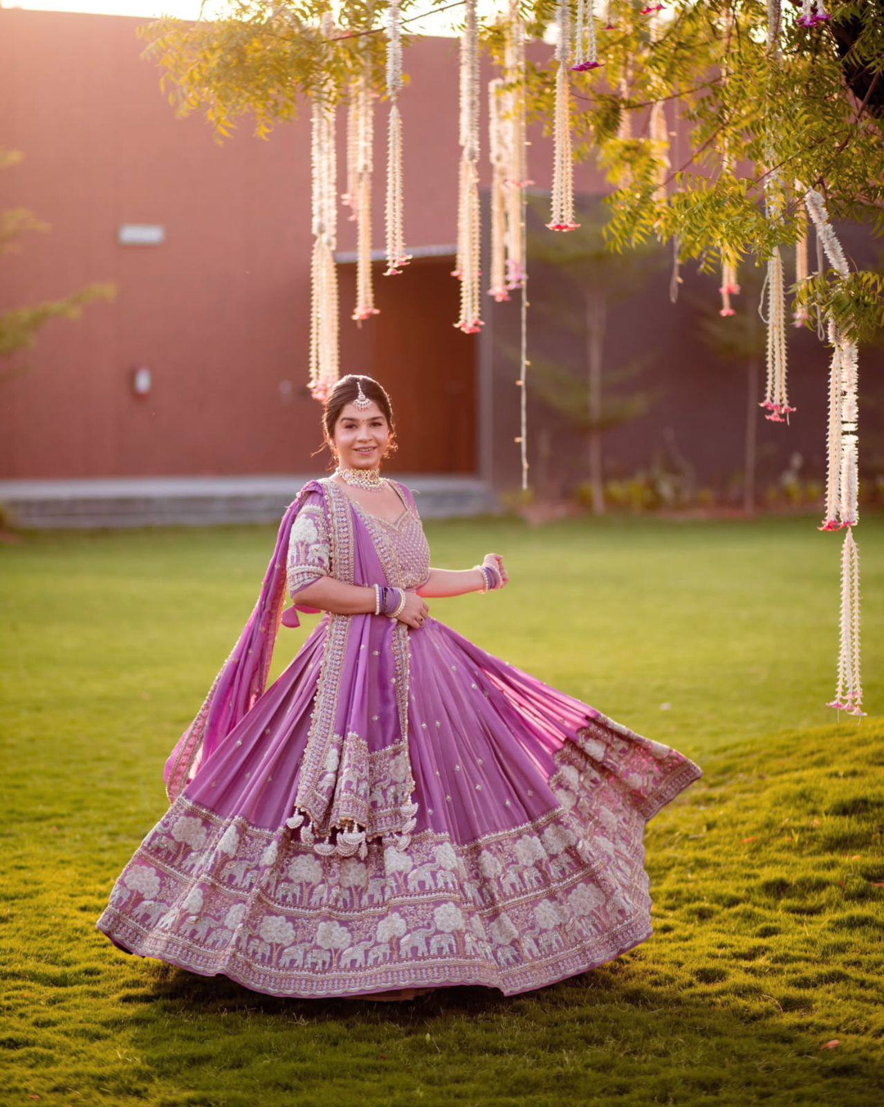 Lavender Fox Georgette Traditional Lehenga Set