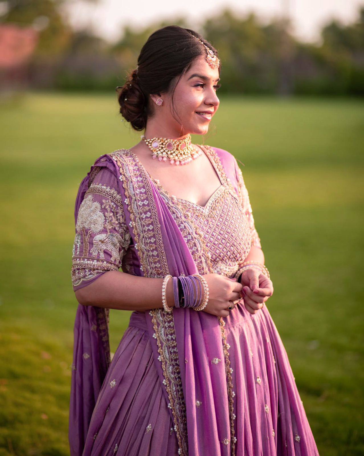 Lavender Fox Georgette Traditional Lehenga Set