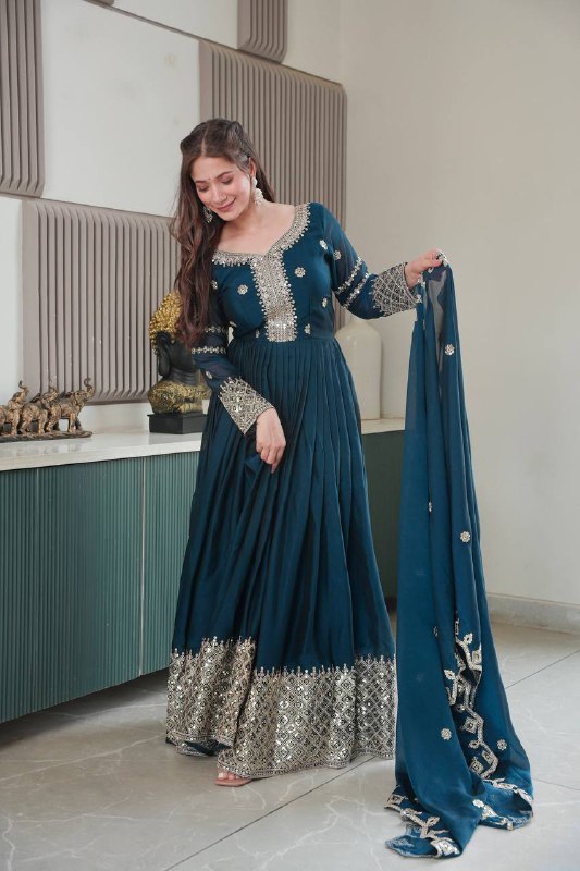 Adira Designer Noha Crush Silk Party Wear Gown