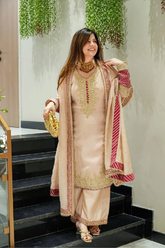 Rehana Silk Moti Handwork Sharara Suit Set