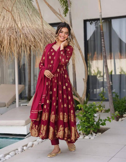 Sayra Maroon Festival Full Sleeves Suit Set