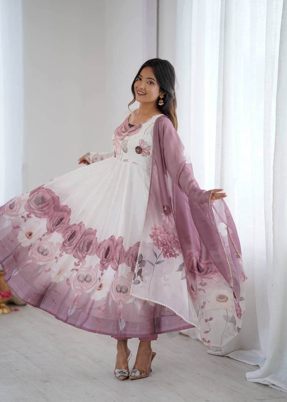 Ruby Blush Rose Anarkali Gown Set