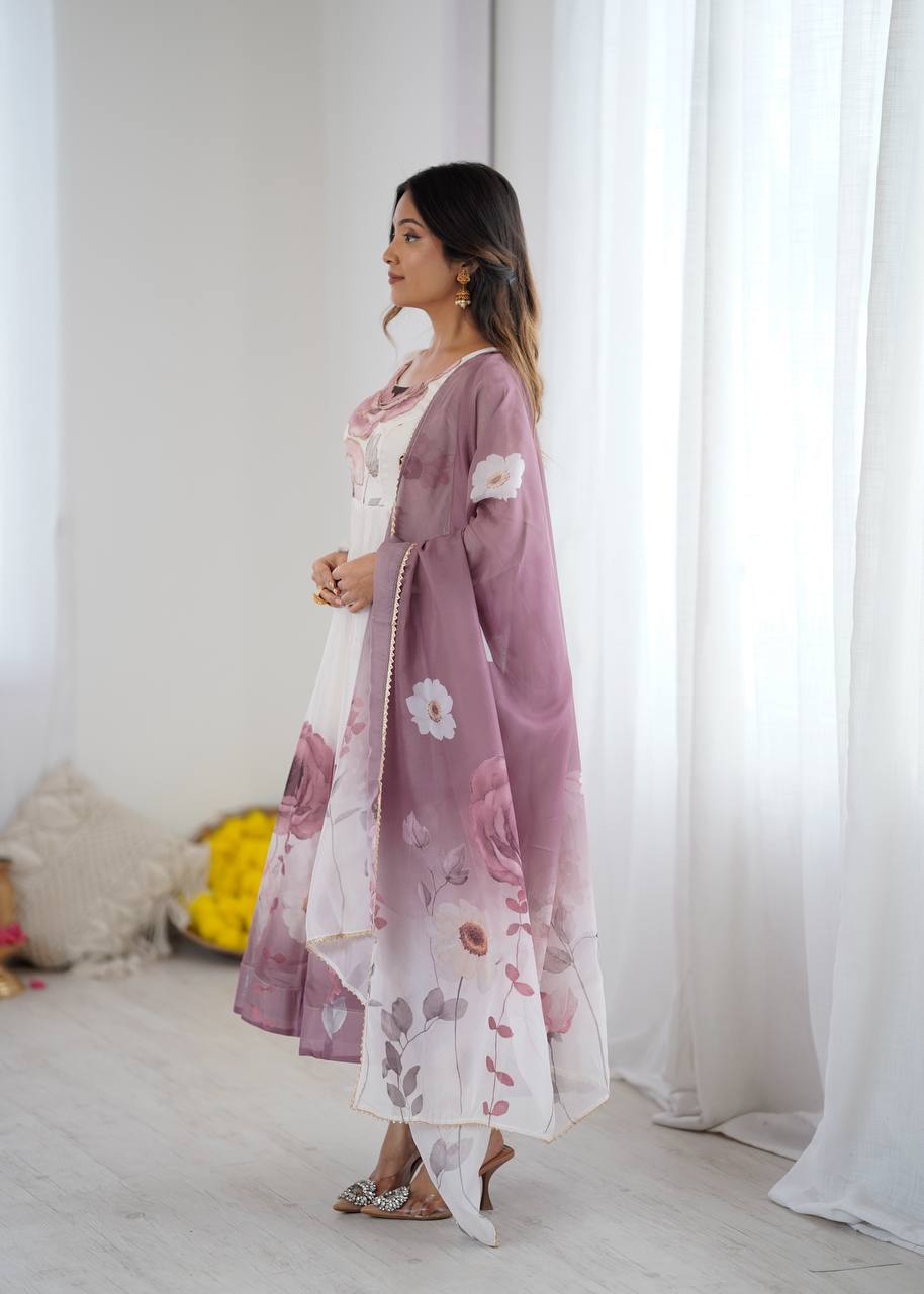 Ruby Blush Rose Anarkali Gown Set