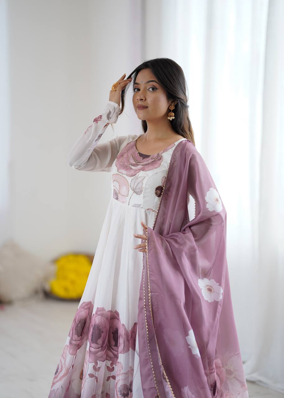 Ruby Blush Rose Anarkali Gown Set
