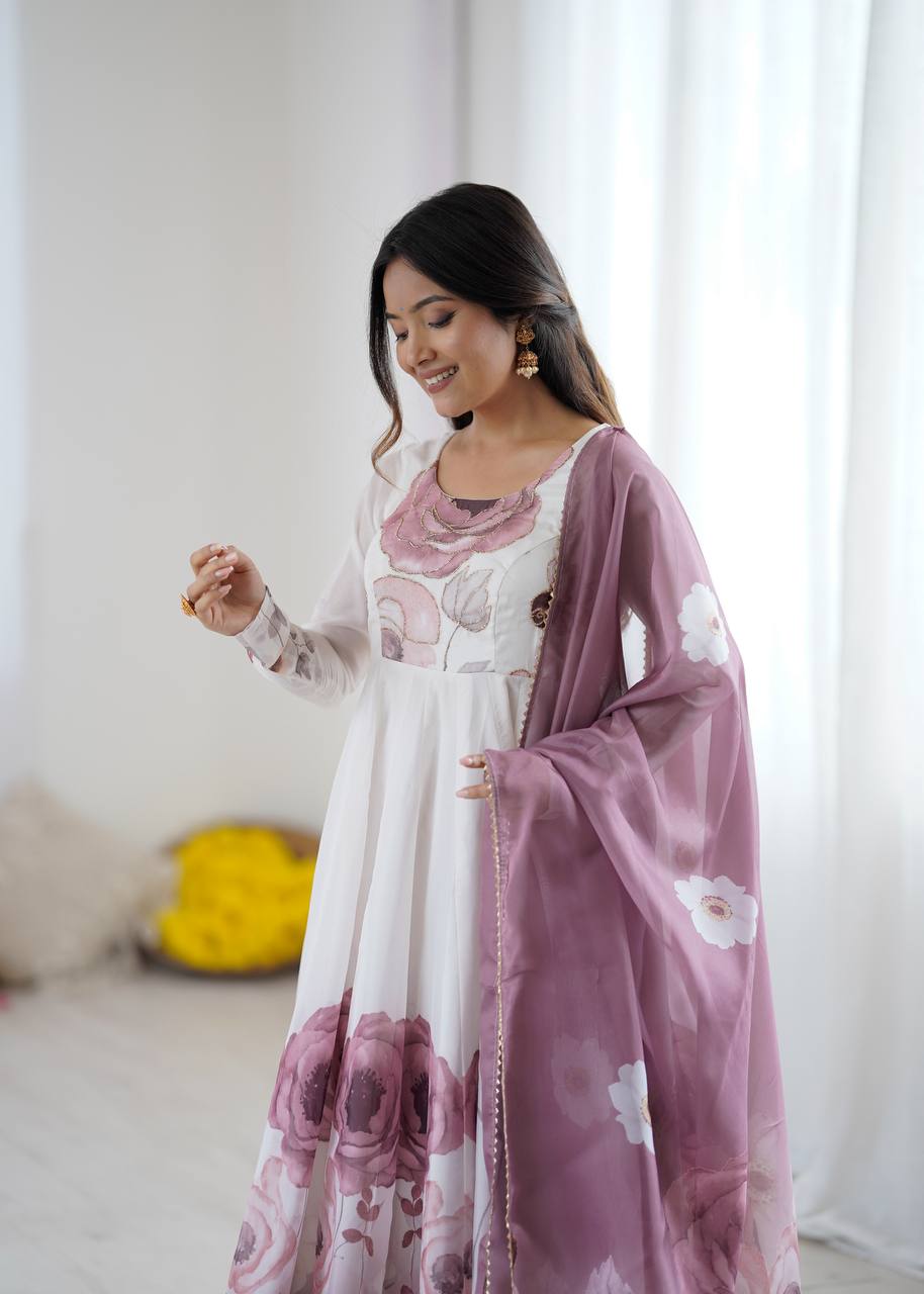 Ruby Blush Rose Anarkali Gown Set