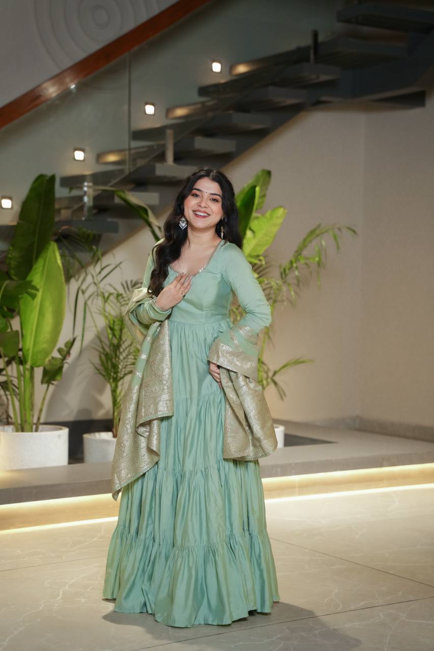 Ruhi Gorgeous Designer Romansilk Chanderi Beautifull Anarkali