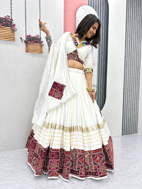 Charvi White Heavy Cotton Lehenga Choli