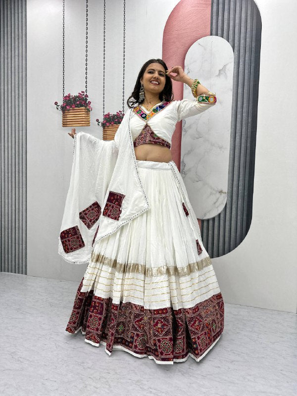 Charvi White Heavy Cotton Lehenga Choli