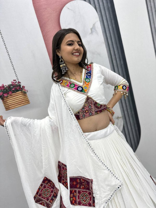 Charvi White Heavy Cotton Lehenga Choli
