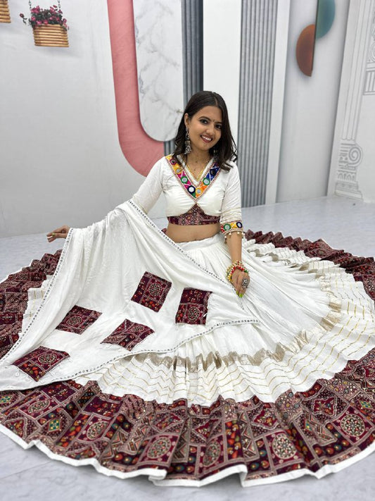 Charvi White Heavy Cotton Lehenga Choli