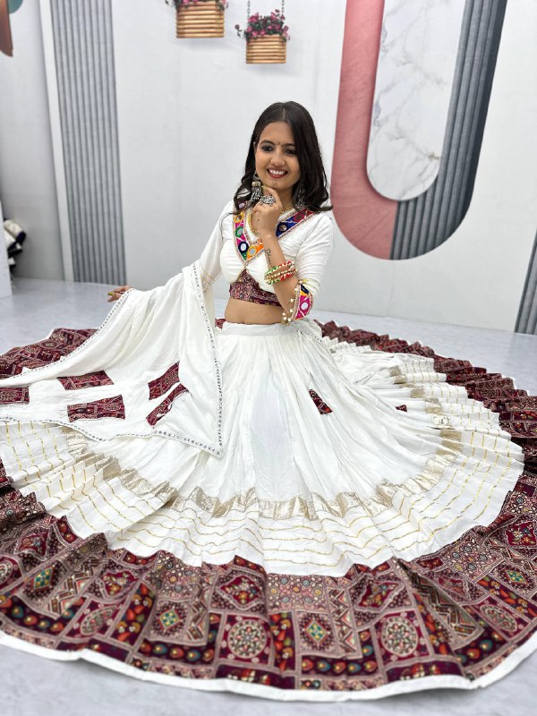 Charvi White Heavy Cotton Lehenga Choli