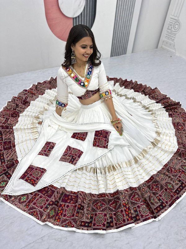 Charvi White Heavy Cotton Lehenga Choli