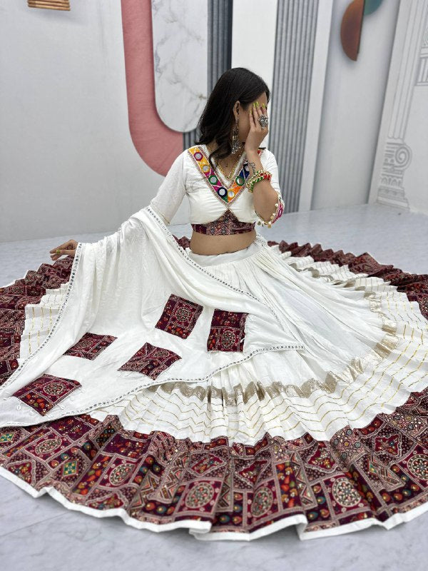 Charvi White Heavy Cotton Lehenga Choli