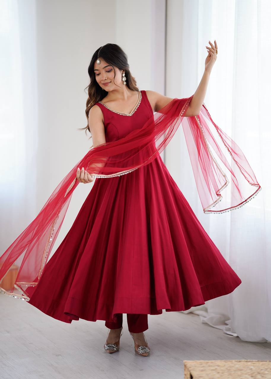 Yasmln Maroon Pure Romanslk Anarkali