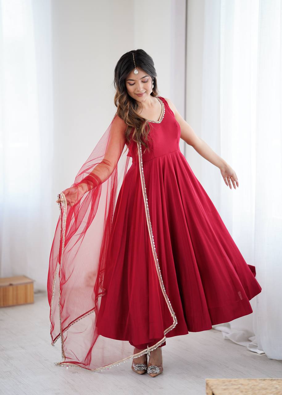 Yasmln Maroon Pure Romanslk Anarkali