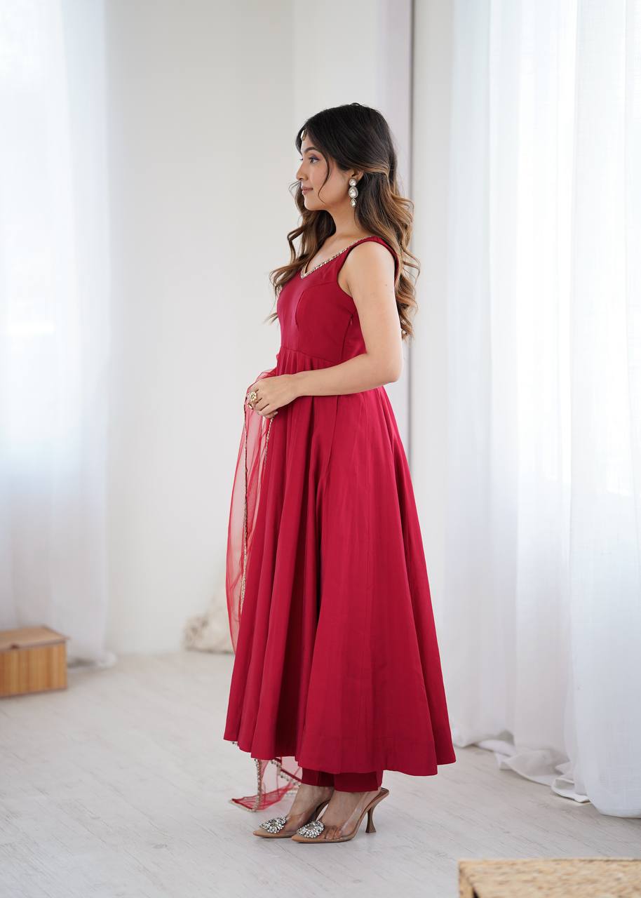 Yasmln Maroon Pure Romanslk Anarkali
