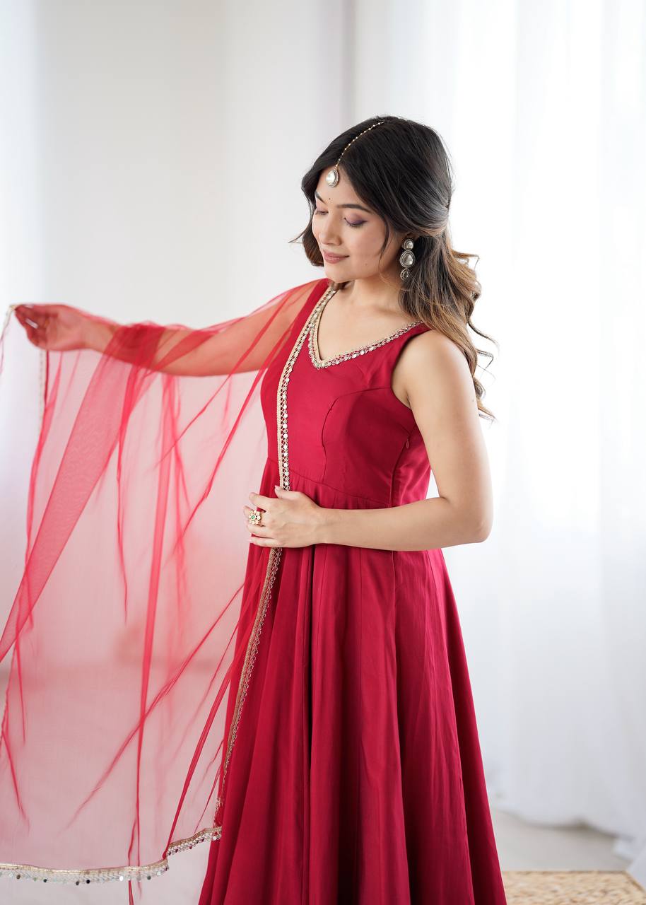 Yasmln Maroon Pure Romanslk Anarkali