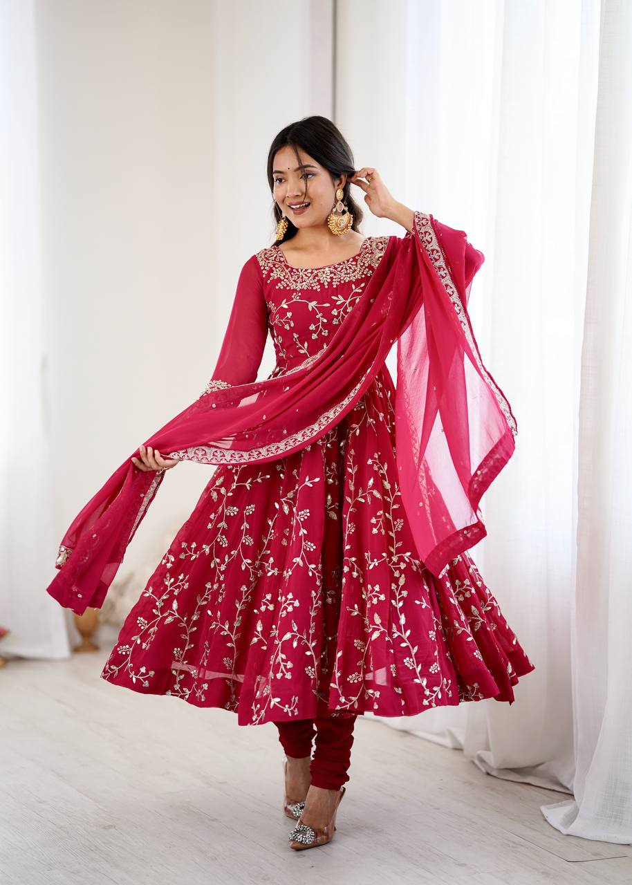 Sahiba Pink Heavy Faux Georgette Anarkali Gown