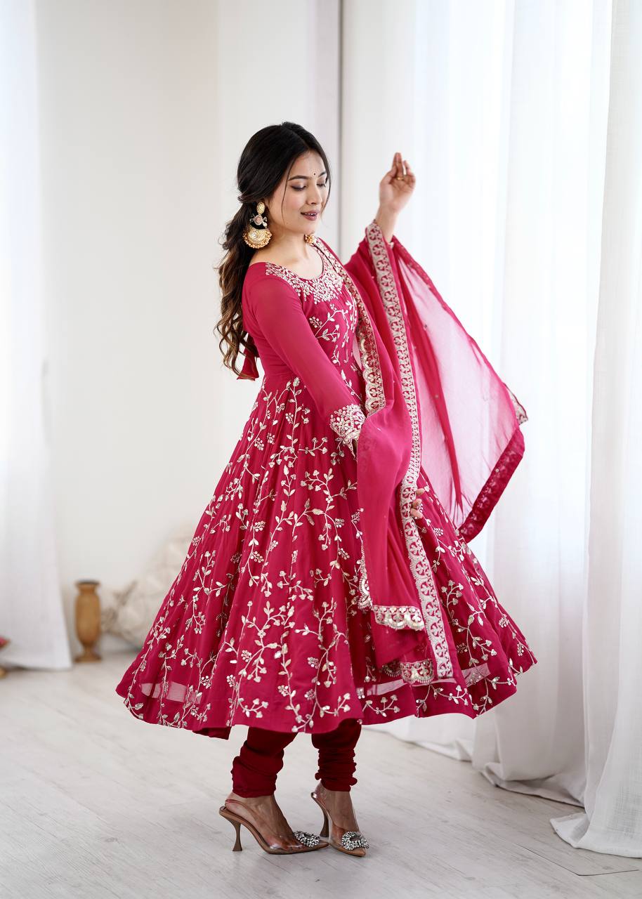 Sahiba Pink Heavy Faux Georgette Anarkali Gown